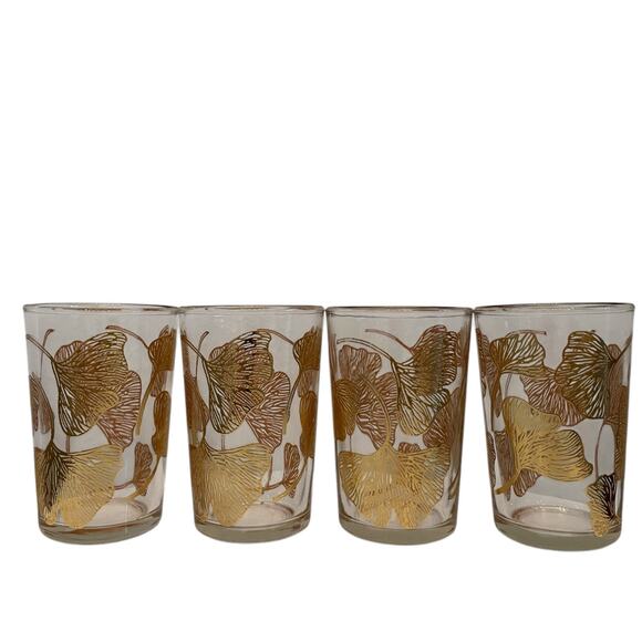 Set of 4 Moroccan Tea Glasses Hand Painted Gold Floral Motif 6oz New - Picture 2 of 16